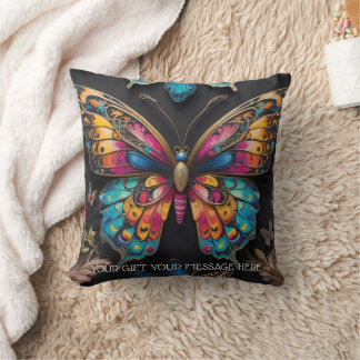 Coussin Peinture à l'huile de néon de papillon bohémien