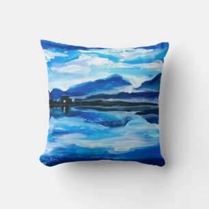 Coussin  Peinture à l'huile du crépuscule sur le lac de mo