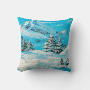 Coussin peinture à l'huile, paysage de montagne d'hiver a