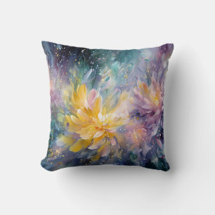Coussin Peinture Abstraite Florale Vibrante avec Explosion