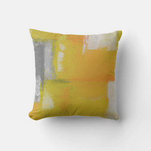 Coussin peinture abstraite grise jaune blanc