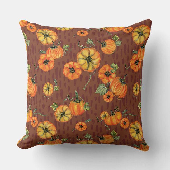 Coussin Peinture Aquarelle Citrouilles d'automne Orange/Ro (Recto)