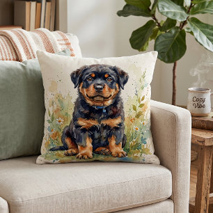 Coussin Peinture aquarelle de chiot Rottweiler mignon