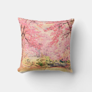 Coussin Peinture aquarelle paysage rose fleur rouge rose d