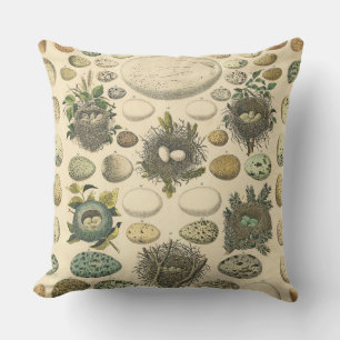 Coussin Peinture artistique de nid d'oeuf d'oiseau vintage