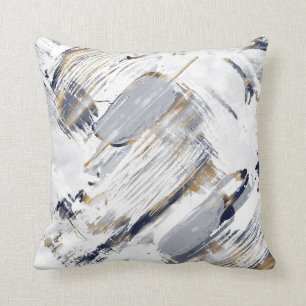 Coussin Peinture Bleu Blanc et Brush Or