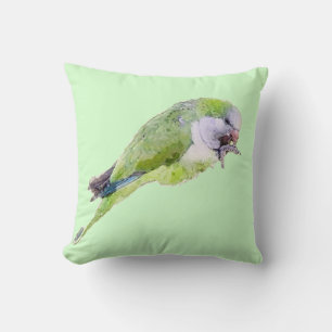 Coussin Peinture d'aquarelle de perroquet vert