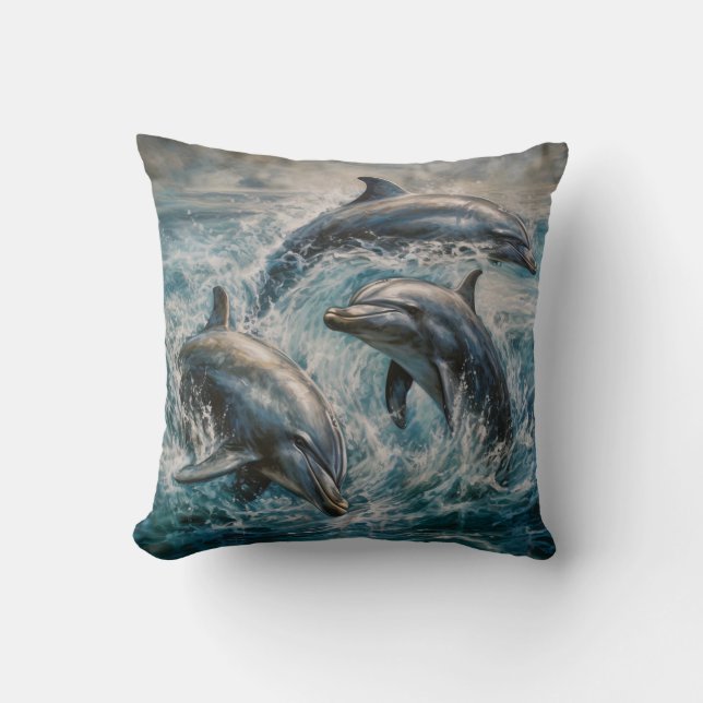Coussin Peinture d'aquarelle des dauphins (Recto)