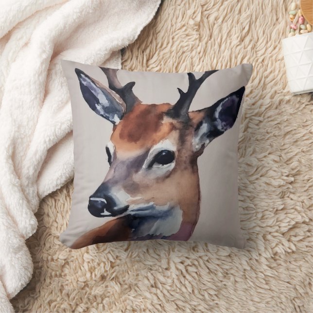 Coussin Peinture d'aquarelle Wild Deer Portrait, Cerf (Couverture)