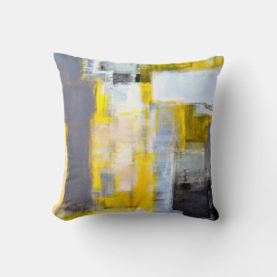 Coussin Peinture d'art Abstrait gris et jaune abstrait, ar