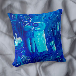 Coussin Peinture d'Art Contemporain Mariage Bleu