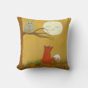 Coussin Peinture d'art primitif Lune de renard boisé