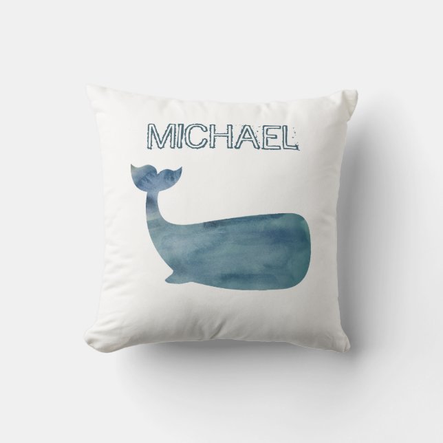 Coussin Peinture de baleine bleue Nom sur mesure Lève orei (Recto)