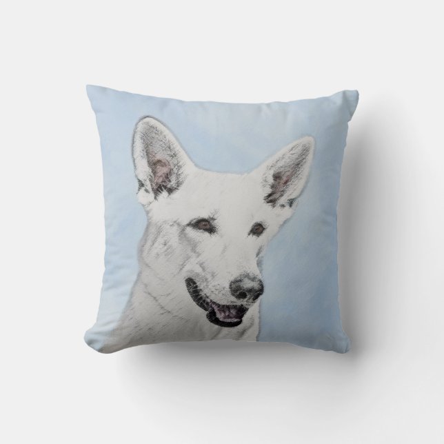 Coussin Peinture de berger blanc - jolie art original de c (Recto)