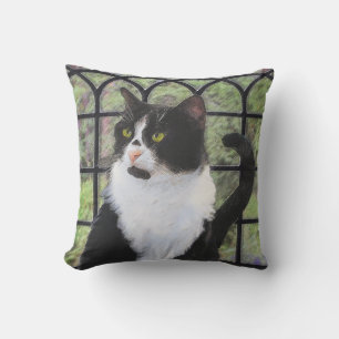 Coussin Peinture de chat de Tuxedo - Cute Original Cat Art