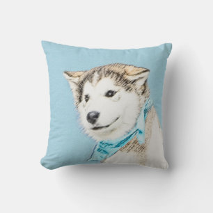 Coussin Peinture de chiot husky sibérien - Art original de