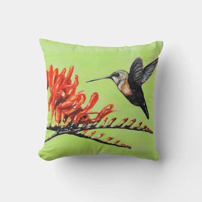 Coussin Peinture de colibri et de crocosmia (Recto)