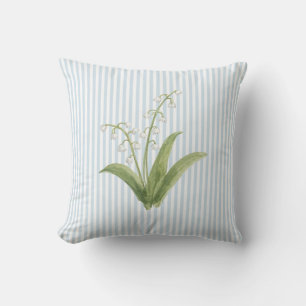 Coussin Peinture de fleur de muguet à rayure bleue