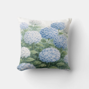 Coussin Peinture de Fleur d'Hortensia Bleu Rayure Bleue