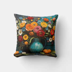Coussin Peinture de fleurs de printemps vibrantes