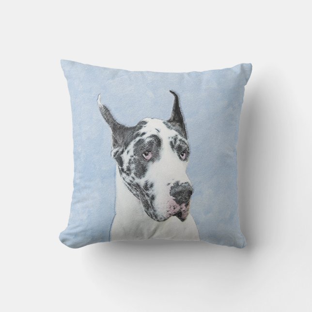 Coussin Peinture de Great Dane (Arlequin) - Art original d (Recto)