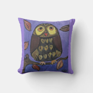 Coussin Peinture de hibou d'art populaire