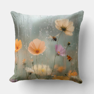 Coussin Peinture de jardin de fleurs sauvages à la fenêtre