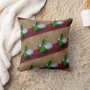 Coussin Peinture de la fête tropicale de l'inséparable par