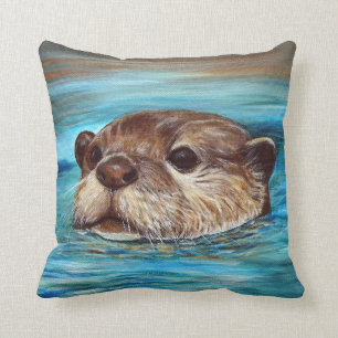 Coussin Peinture de loutre de rivière