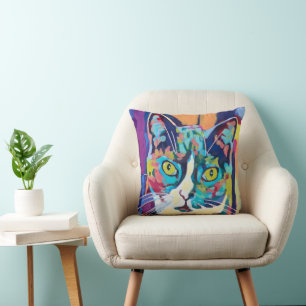 Coussin Peinture de portrait de chat personnalisée - Anima