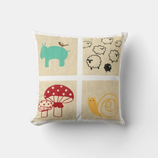 Coussin Peinture de quatre blocs de bois pour enfants (Recto)