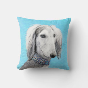 Coussin Peinture de Saluki (Argent) - Joli art original de