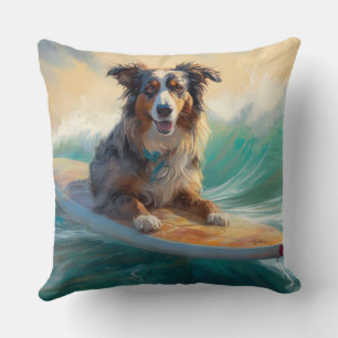 Coussin Peinture de surf de plage de berger australien