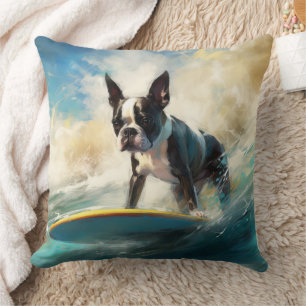 Coussin Peinture de surf de plage de Terrier de Boston