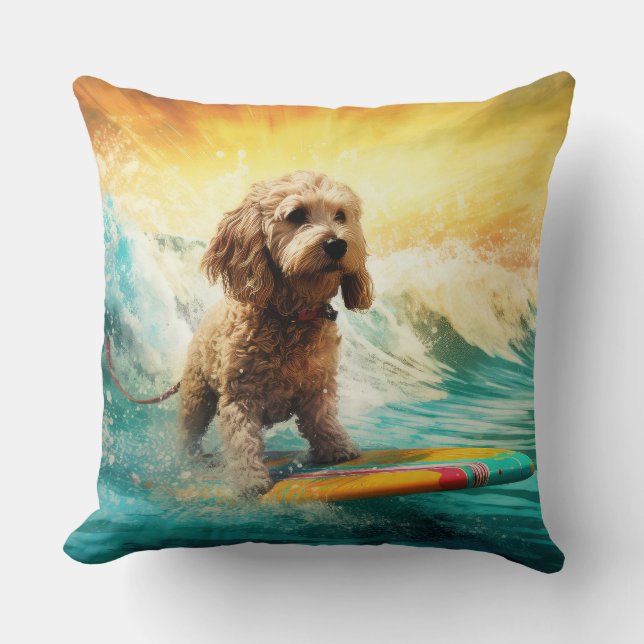 Coussin Peinture de surf sur la plage de Cockapoo (Recto)