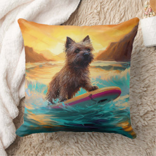 Coussin Peinture de Surf sur Plage de Terrier Cairn