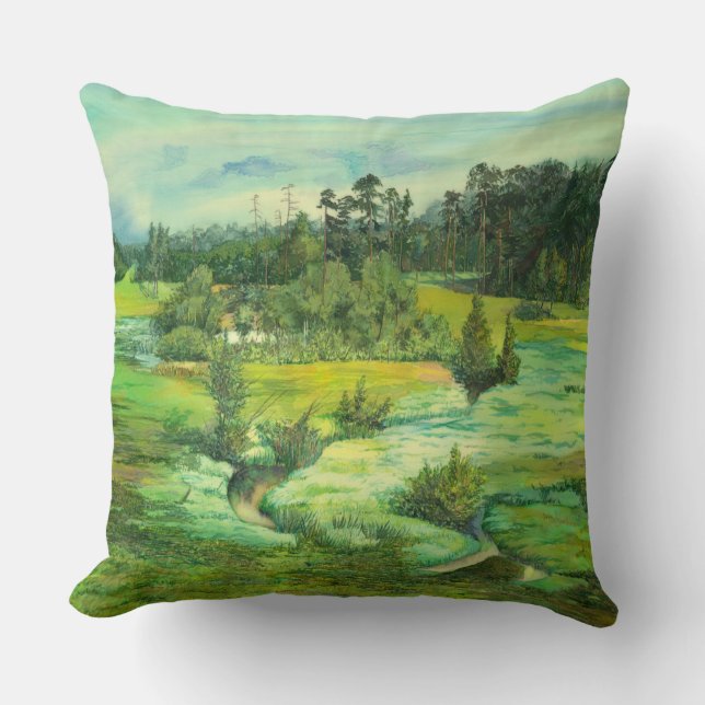 Coussin peinture de vallée verte Aquarelle (Recto)
