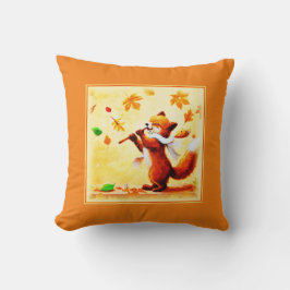 Coussin Peinture d'un heureux Renard Rouge chantant. Comma