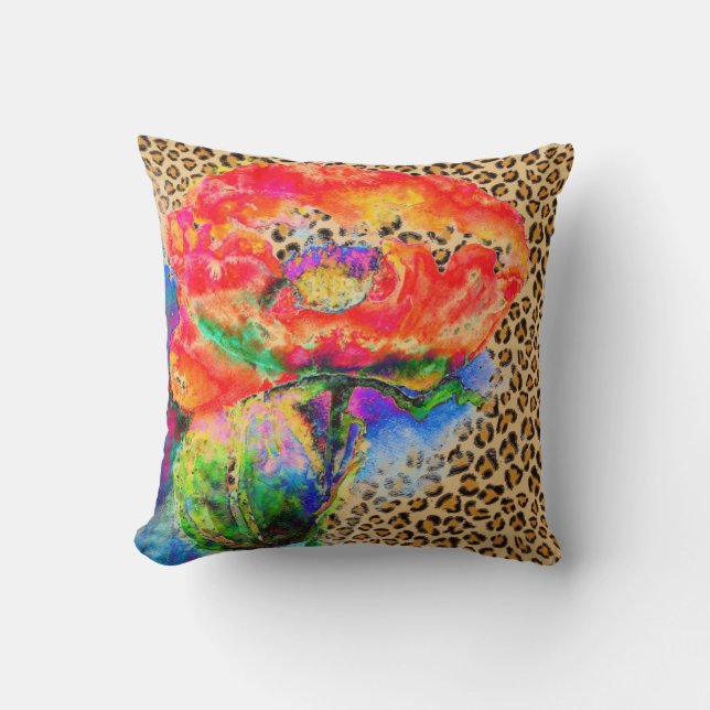 Coussin Peinture élégante de coquelicot rouge - imprimé lé (Recto)