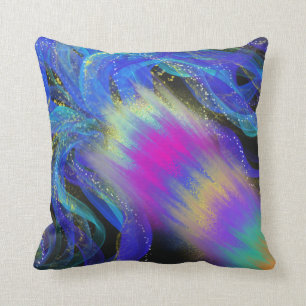 Coussin Peinture en bleu psychédélique & 'Merveilleux' Wor