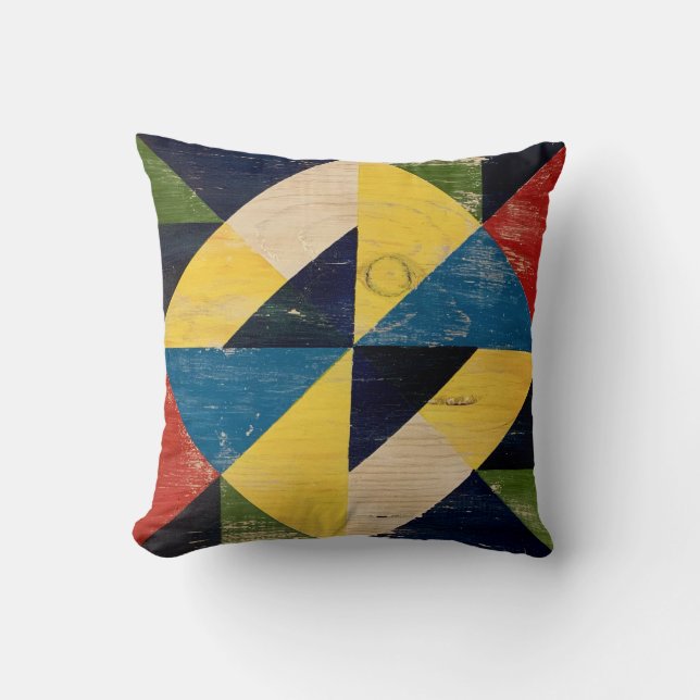 Coussin Peinture en bois à courtepointe géométrique (Recto)