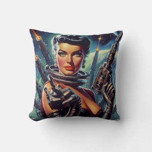 Coussin Peinture féminine rétro Sci-Fi