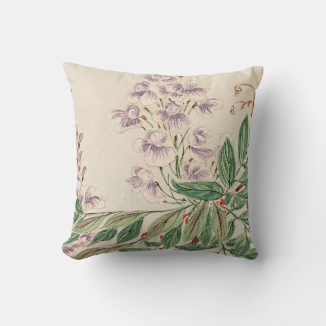 Coussin Peinture florale Vintage couleur vert lavande (Recto)