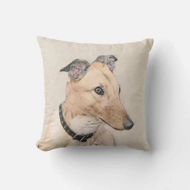 Coussin Peinture Greyhound - Beau art original de chien (Recto)