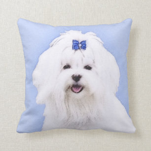 Coussin Peinture maltaise - art original mignon de chien