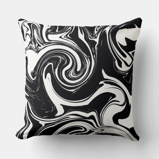Coussin Peinture noire et blanche humide scroll esthétique (Recto)