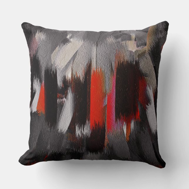 Coussin Peinture noire rouge d'abrégé sur gris (Recto)