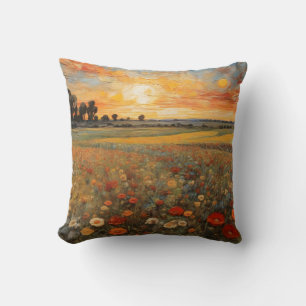 Coussin Peinture Paysage Coucher de soleil Champ #3
