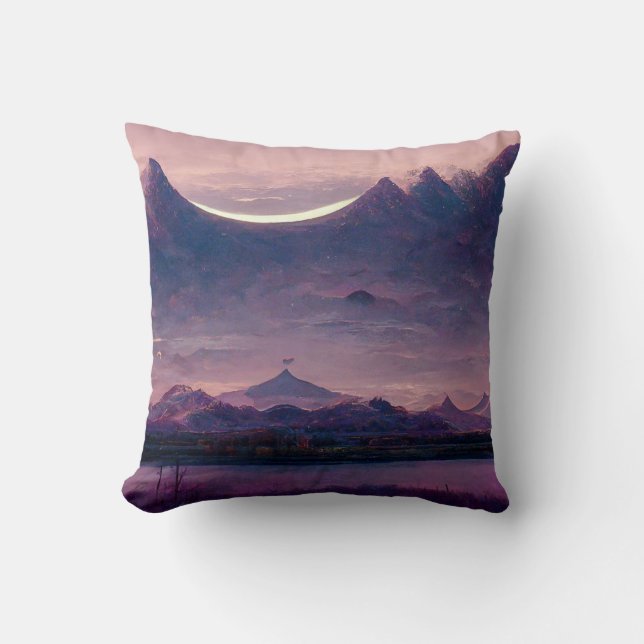 Coussin Peinture paysage de montagne violet (Recto)
