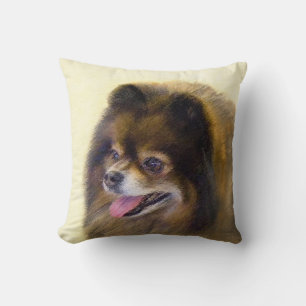 Coussin Peinture Poméranienne Noir et Tan Art Chien origin
